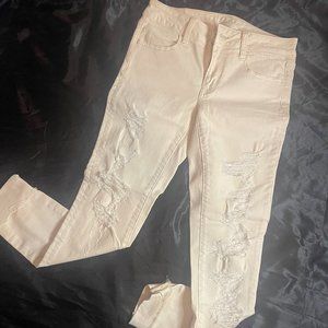 beige ripped super stretch jean